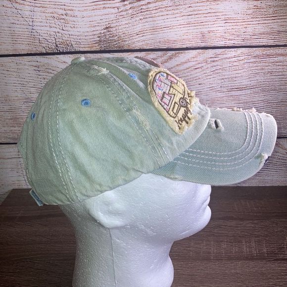 Womens Kbethos Vintage Distressed Denim Hat W/ Patches - Picture 5 of 11